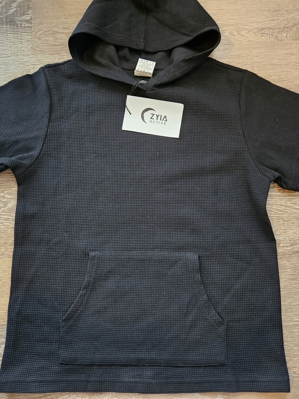 NWT!!! ZYIA Kids Black Hooded Waffle Pullover Size 12-14 Boy's